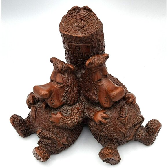 Pecan Shell Resin Bears No Fishing Figure Red Mill MFG Vintage 1990s 6 Inch - Picture 8 of 15